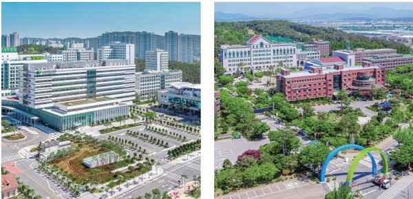 메디컬캠퍼스(대전) 와 창의융합캠퍼스(논산) 전경(왼쪽부터)