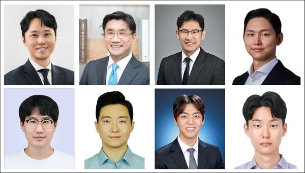 상단 왼쪽부터 고려대 신소재공학부 남대현 교수(교신저자), 서울대 재료공학부 주영창 교수(교신저자), 서울대 화학생물공학부 박정원 교수(교신저자), 고려대 KU-KIST 융합대학원 백서인 교수(교신저자), (하단 왼쪽부터) 서울대 재료공학부 김인태 석박통합과정(제1저자), 서울대 재료공학부 이기백 박사(제1저자), 서울대 화학생물공학부 김성인 박사(제1저자), 서강대 화공생명공학과 정현동 석박통합과정(제1저자). 사진=고려대 제공