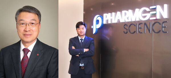  왼쪽부터 박세철 ㈜오리엔탈정공 회장, 박희덕 ㈜팜젠사이언스 부회장. 사진=동아대 제공
